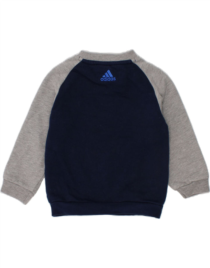 ADIDAS Baby Boys Graphic Sweatshirt Jumper 9-12 Months Navy Blue Vintage Adidas and Second-Hand Adidas from Messina Hembry 
