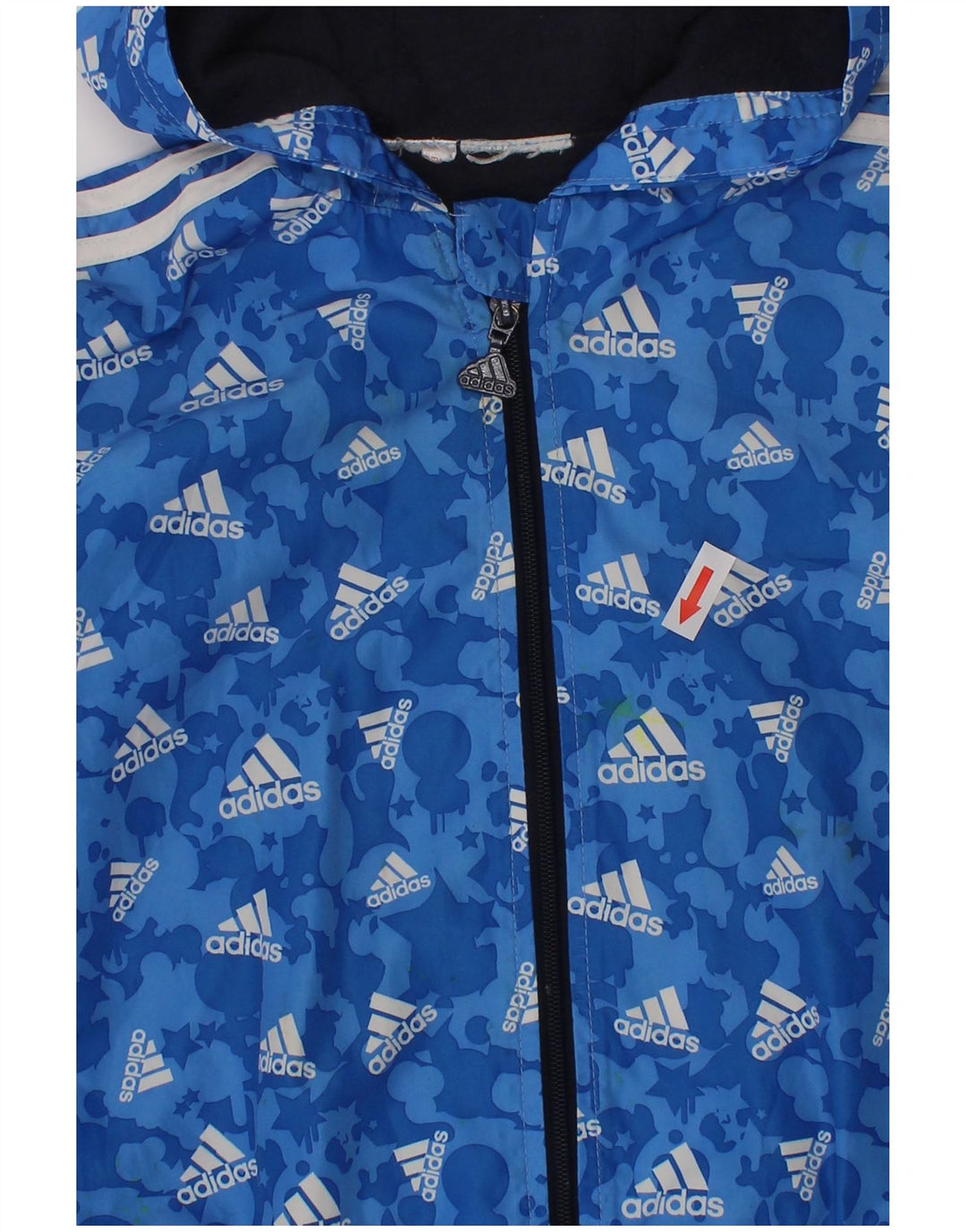 Jaqueta corta-vento com capuz gráfico Adidas Boys 2-3 anos azul poliéster