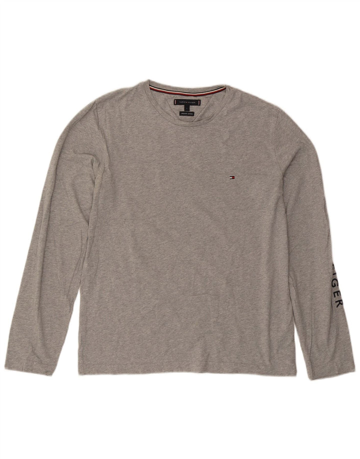 Tommy Hilfiger Camiseta masculina gráfica manga comprida grande algodão manchado cinza