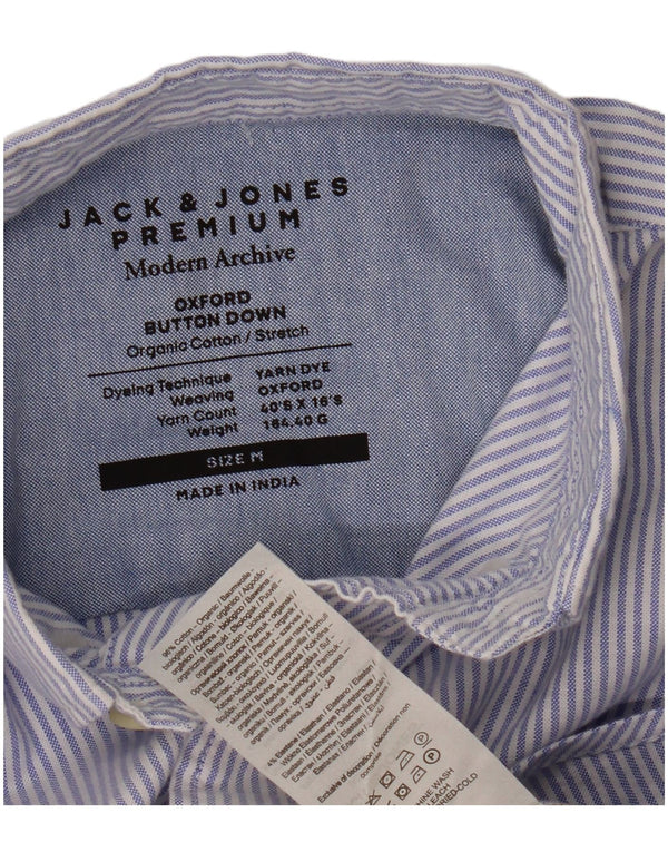 Camisa Oxford masculina Jack & Jones de algodão listrado azul médio