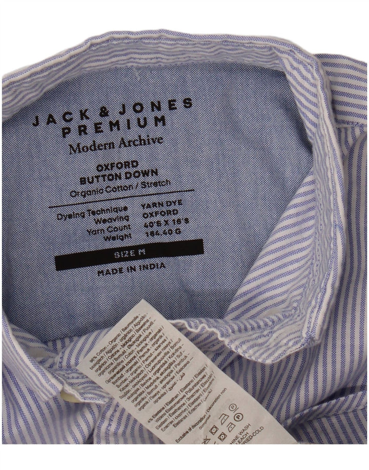 Camisa Oxford masculina Jack & Jones de algodão listrado azul médio