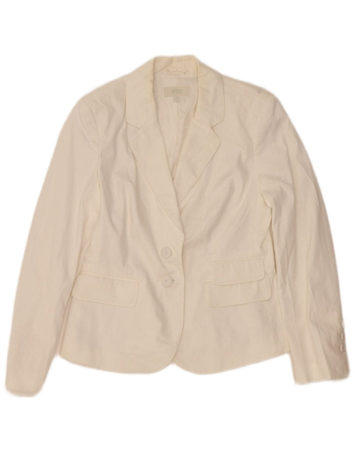 Jaqueta blazer feminina de 2 botões Marks & Spencer Reino Unido 12 algodão branco médio