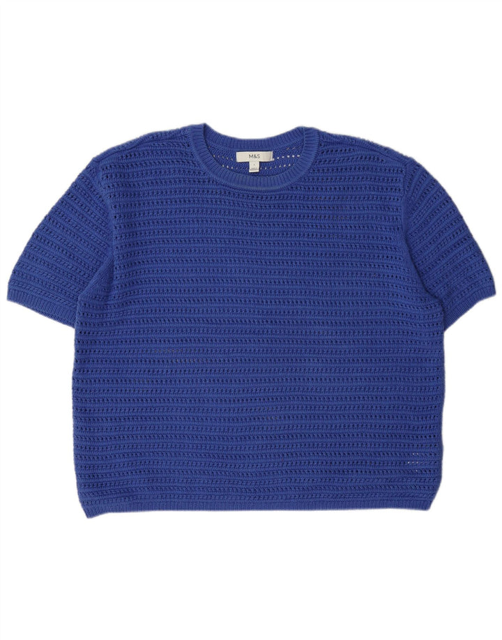 Suéter feminino Marks & Spencer com gola redonda Reino Unido 16 grande azul