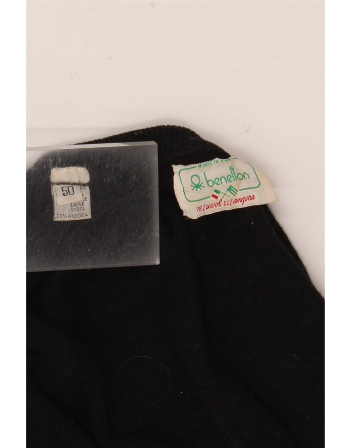 Suéter feminino Benetton com gola redonda IT 50 XL lã preta