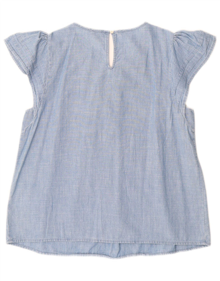 Blusa feminina J. CREW Top UK 10 algodão azul pequeno
