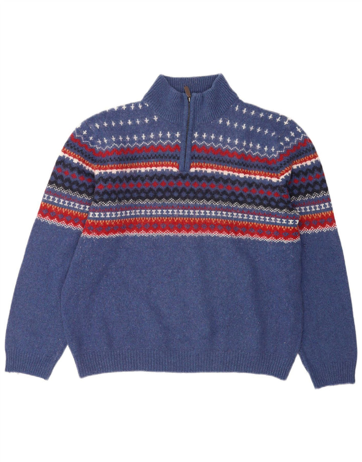 Suéter masculino Marks & Spencer de ajuste regular com zíper e gola XL azul Fair Isle