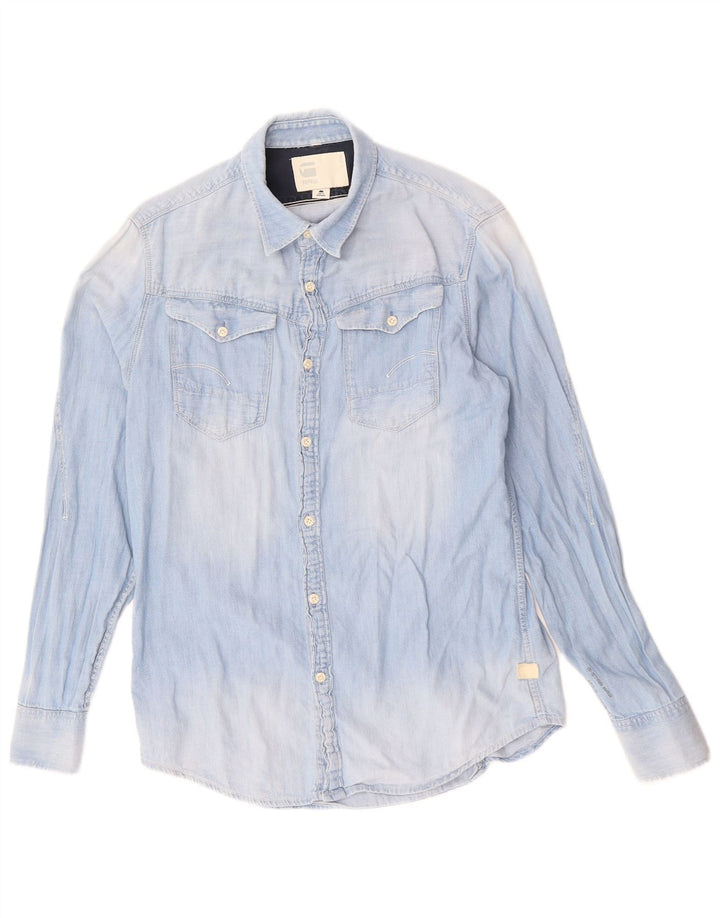 Camisa jeans masculina G-STAR algodão azul médio