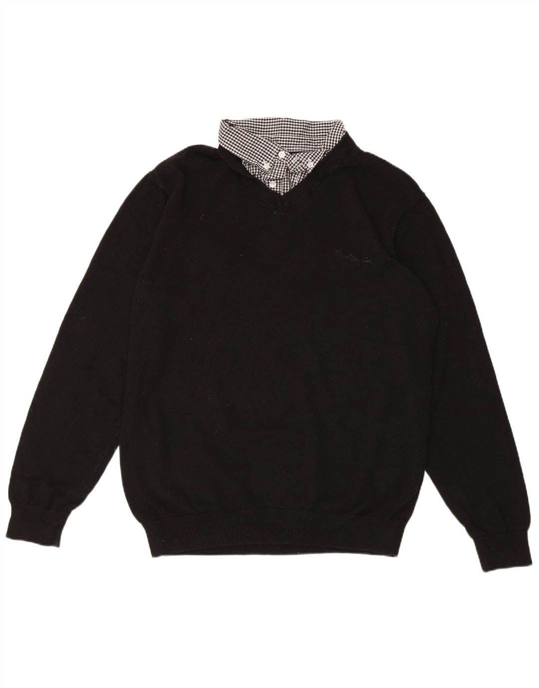 Suéter feminino PIERRE CARDIN com decote em V Reino Unido 18 XL algodão xadrez preto