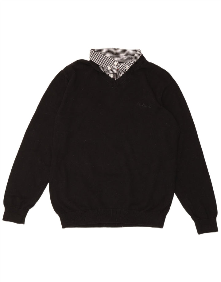 Suéter feminino PIERRE CARDIN com decote em V Reino Unido 18 XL algodão xadrez preto