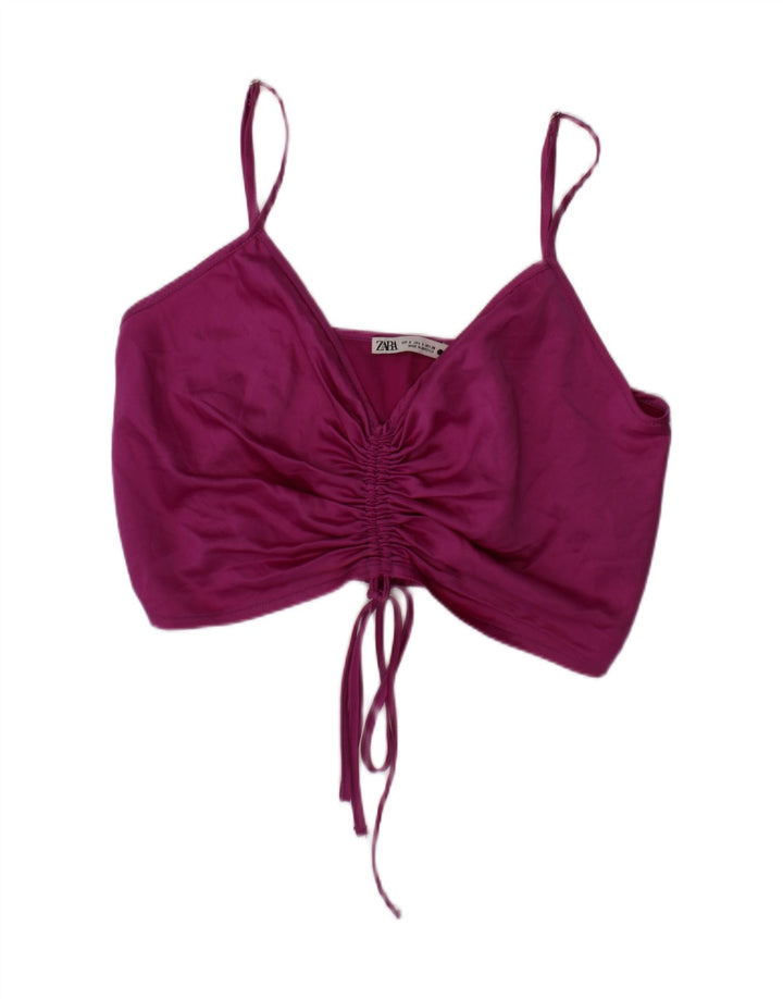 Zara Top curto feminino pequeno roxo poliéster