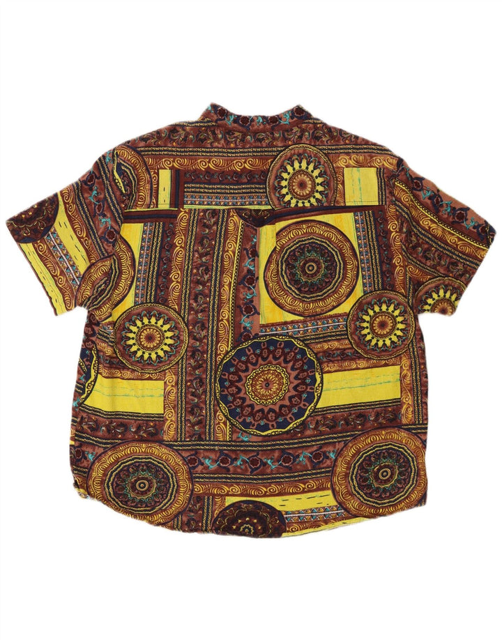 Pulôver masculino vintage de manga curta Camisa algodão geométrico amarelo médio