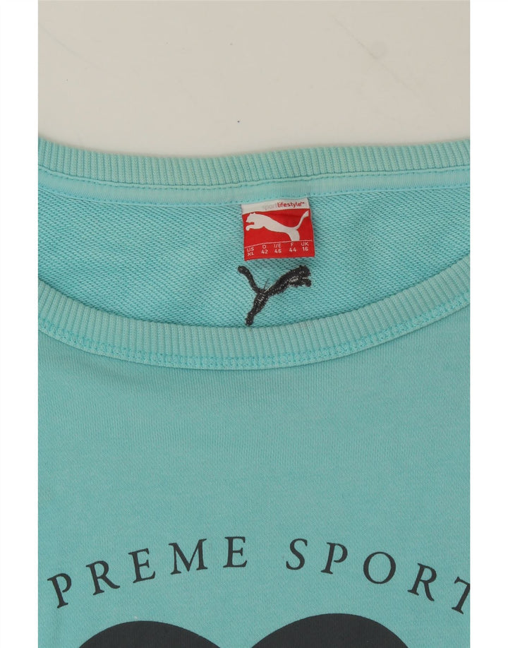 PUMA Womens Oversized Graphic Sweatshirt Jumper UK 16 Large  Turquoise Vintage Puma and Second-Hand Puma from Messina Hembry 