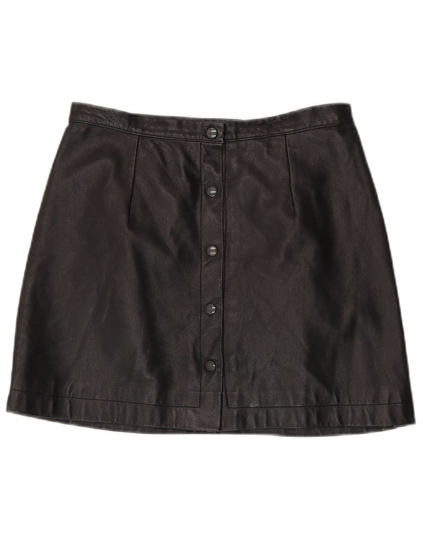 Mini saia de couro feminina vintage W30 médio preto