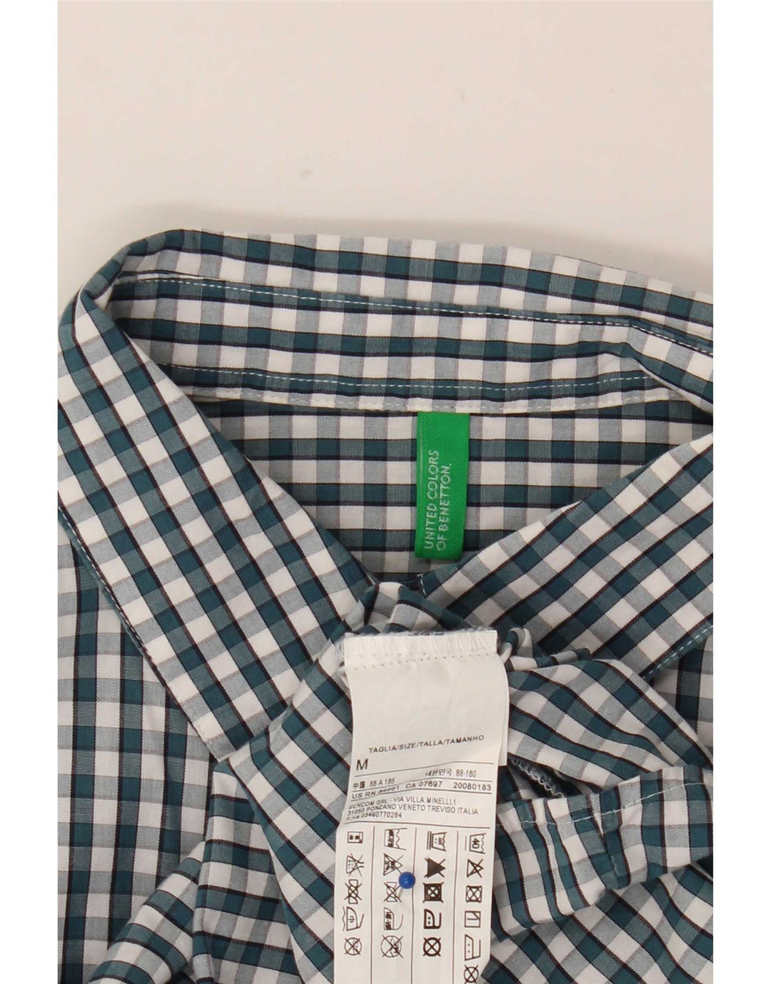 Camisa feminina Benetton UK 12 algodão guingão verde médio