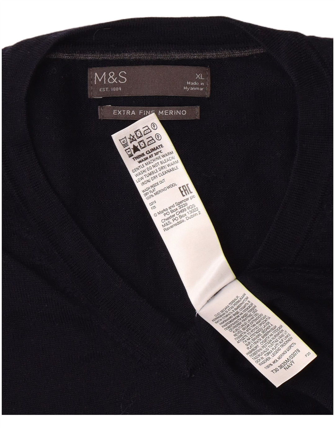 Suéter masculino MARKS & SPENCER com decote em V XL azul marinho clássico