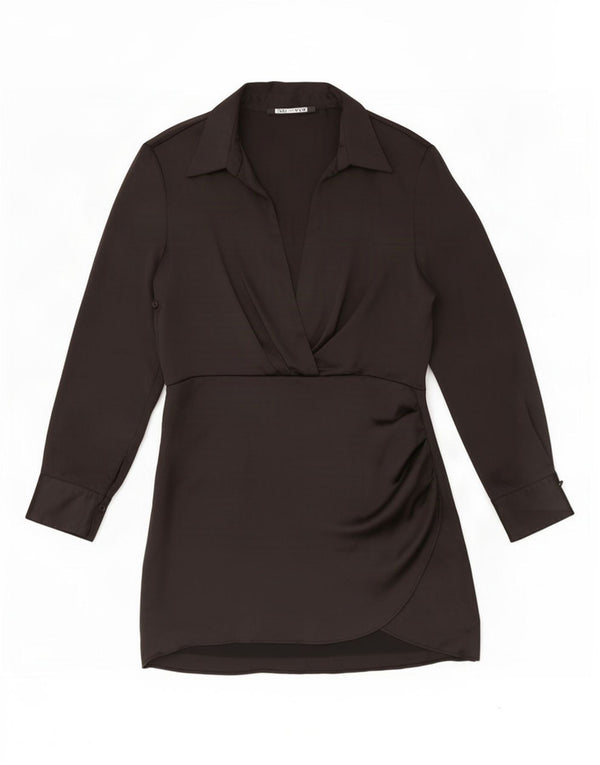 Vestido feminino Zara com bainha de manga comprida UK 18 XL preto poliéster