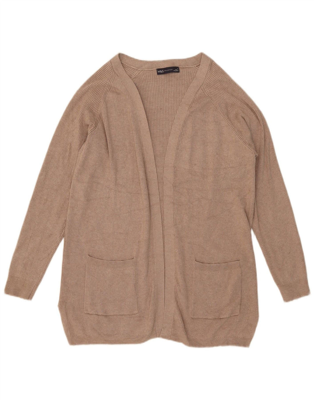 Suéter cardigã aberto feminino Marks & Spencer Reino Unido 14 viscose bege médio