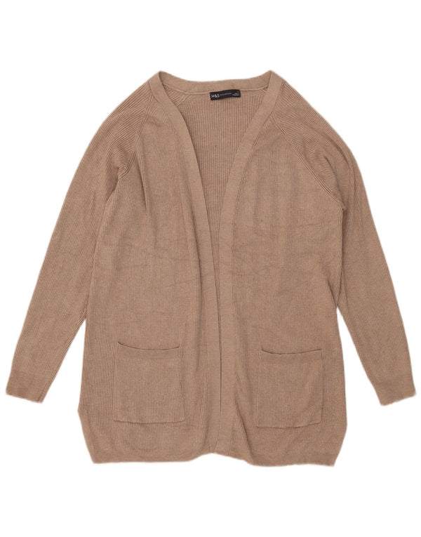Suéter cardigã aberto feminino Marks & Spencer Reino Unido 14 viscose bege médio