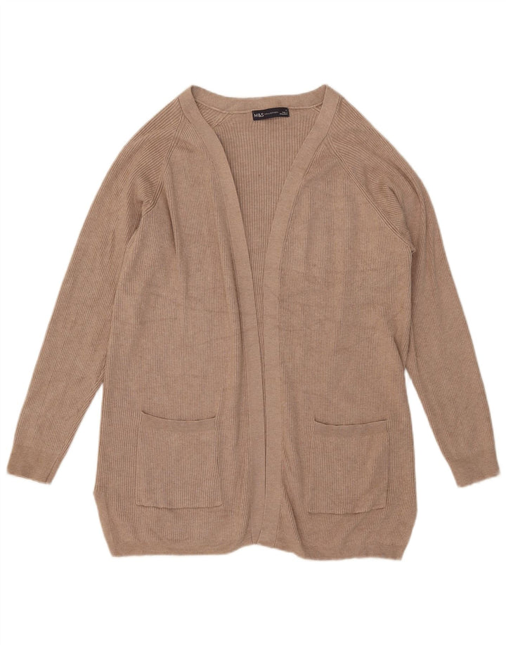 Suéter cardigã aberto feminino Marks & Spencer Reino Unido 14 viscose bege médio