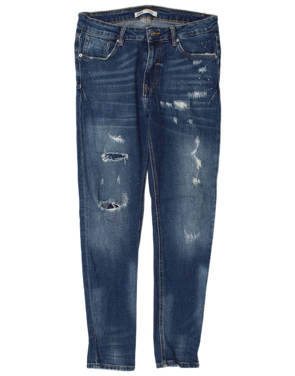 Zara Mens Distressed Slim Jeans EU 42 Grande W32 L32 Azul Algodão