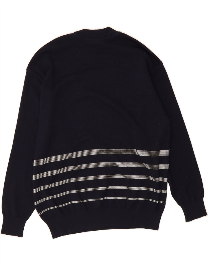 MALAGRIDA Mens Graphic Crew Neck Jumper Sweater Large Navy Blue Striped Vintage Malagrida and Second-Hand Malagrida from Messina Hembry 
