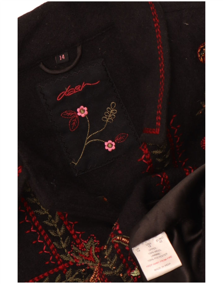 Jaqueta bomber feminina Dash UK 14 grande lã paisley preta