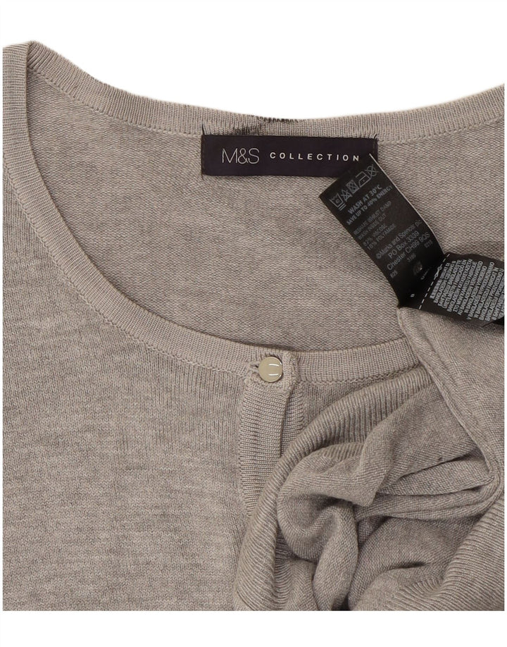 Suéter cardigã feminino Marks & Spencer Reino Unido 16 grande viscose manchada cinza