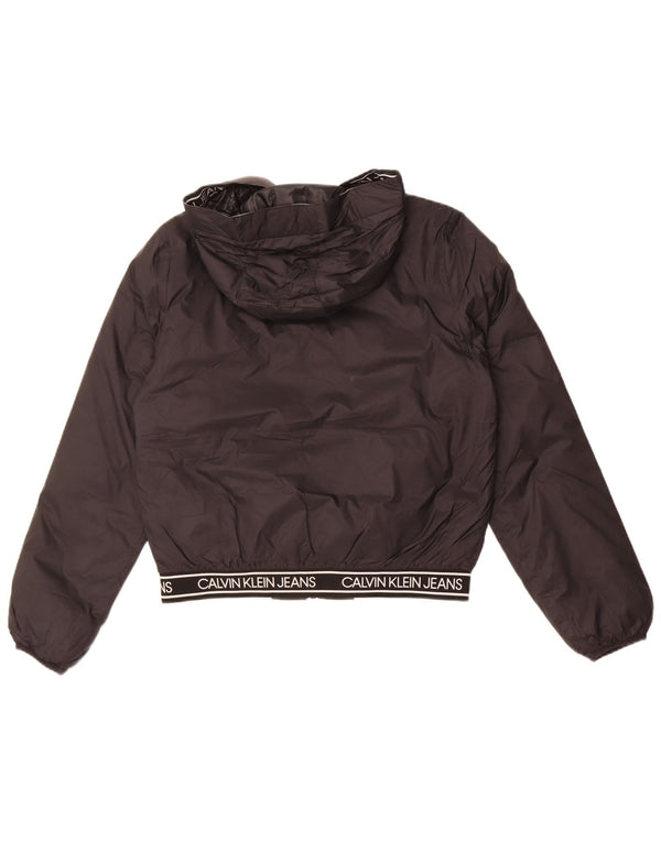 Jaqueta bomber feminina com capuz gráfico Calvin Klein Jeans Reino Unido 10 pequena preta