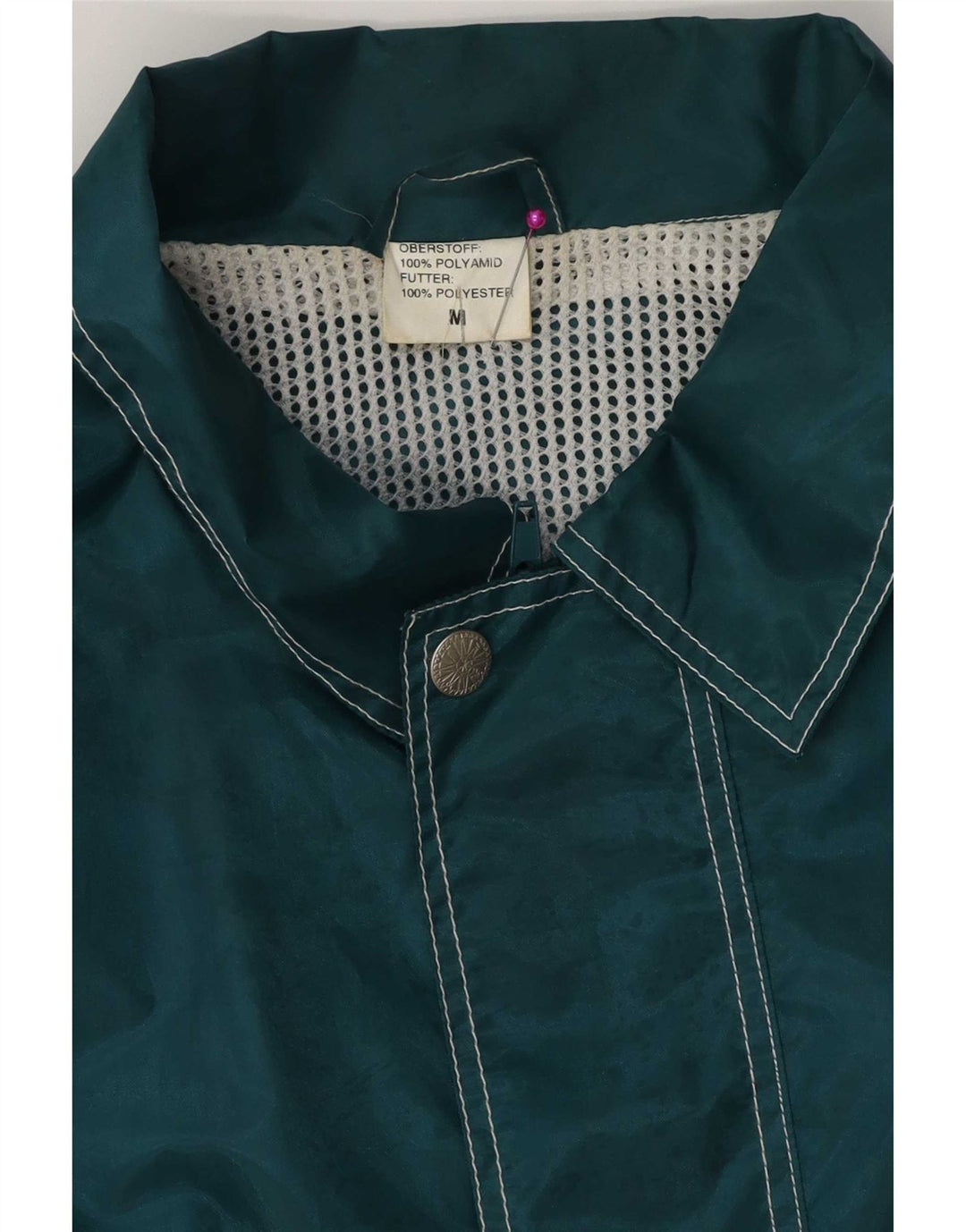 Jaqueta de chuva masculina vintage gráfica solta ajuste Reino Unido 38 poliamida verde médio