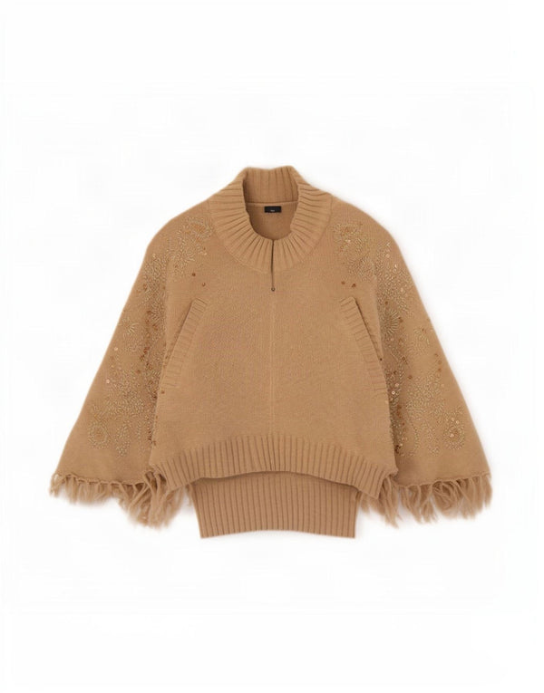 Cecilia Benetti Poncho Jumper feminino com zíper e gola UK 14 Médio Bege Floral