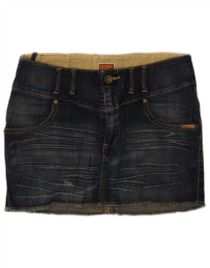 Mini saia jeans feminina SUPERDRY W30 algodão azul médio