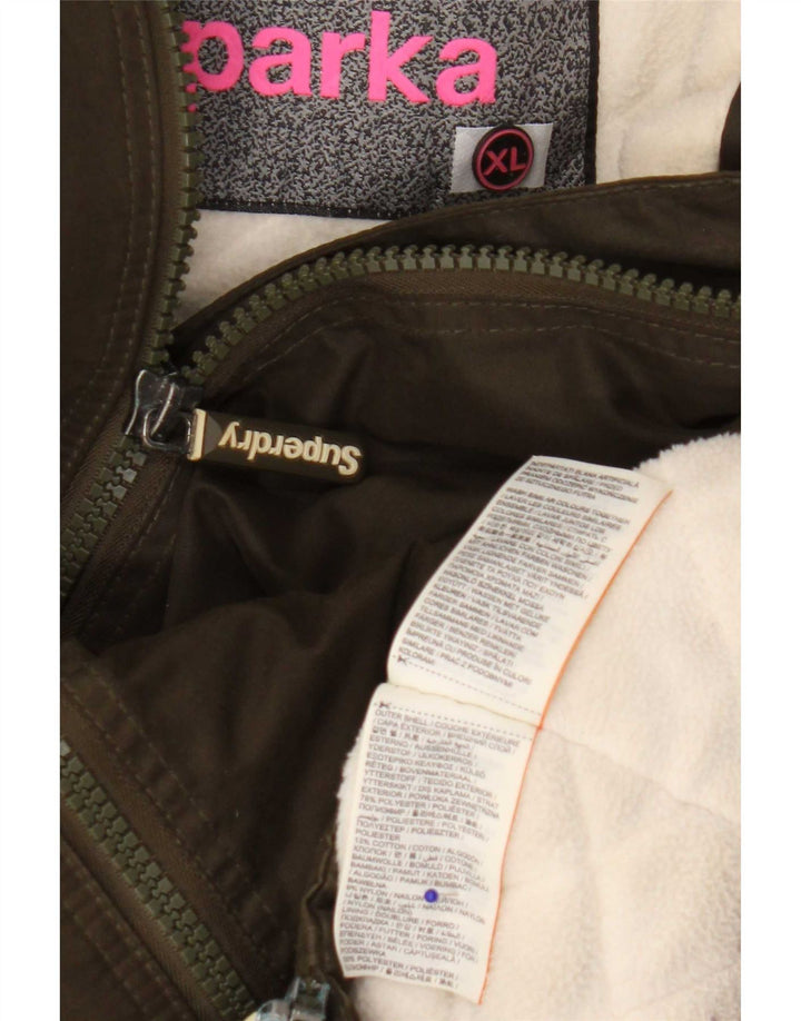 Jaqueta corta-vento com capuz feminina Superdry UK 18 XL cáqui poliéster
