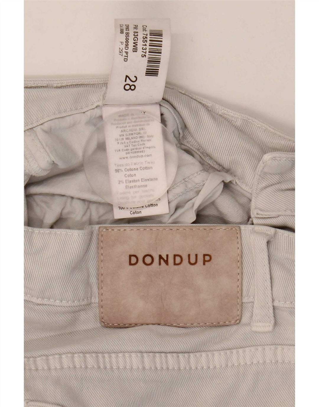 Shorts jeans feminino Dondup W28 algodão cinza médio