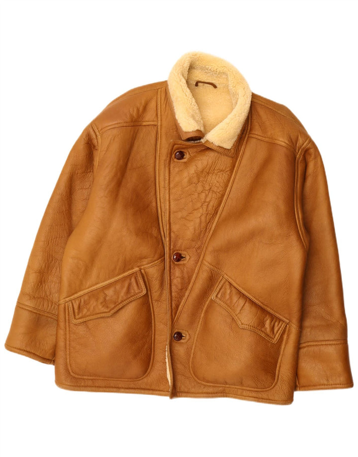 Jaqueta masculina vintage Shearling UK 36 pequena bege