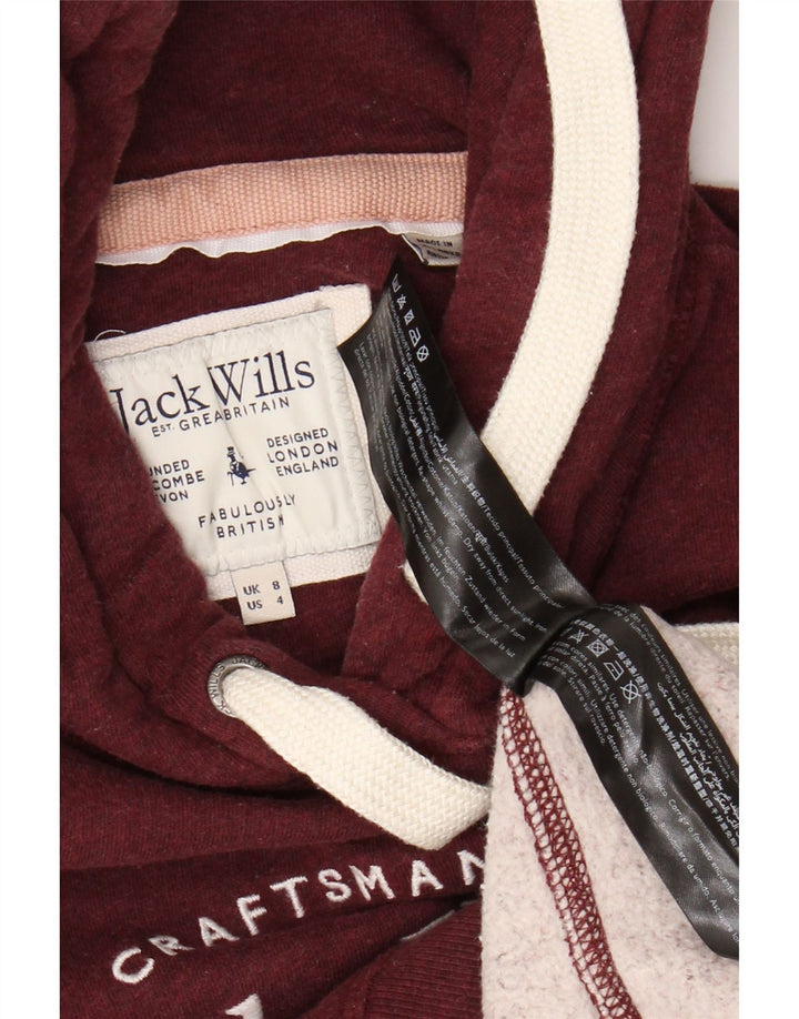 Jack Wills moletom feminino com capuz gráfico Reino Unido 8 pequeno algodão borgonha