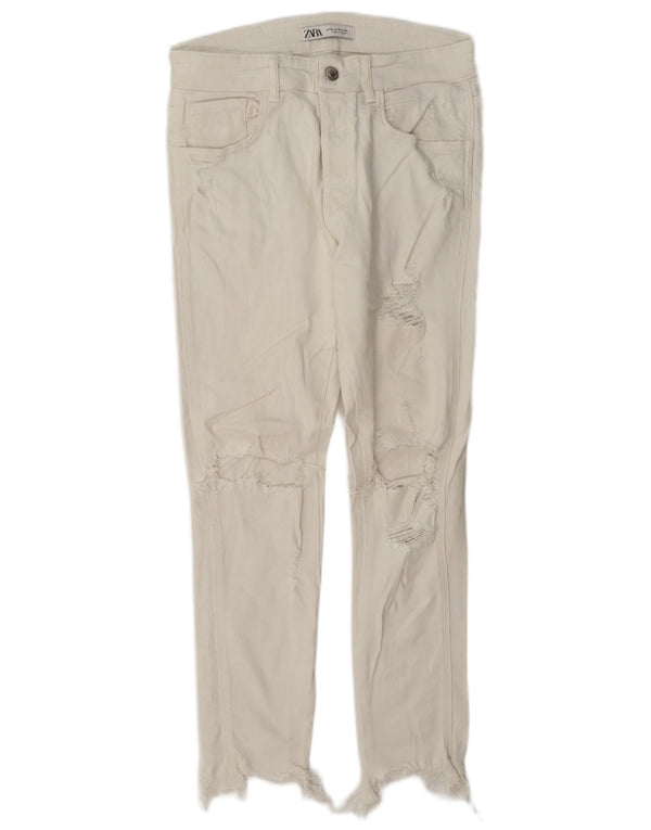 Zara Mens Distressed Slim Jeans EU 38 Pequeno W30 L27 Algodão Branco