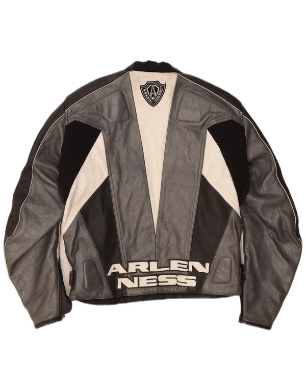 Arlen Ness Mens Graphic Biker Jacket Tamanho 54 Grande Motocicleta Cinza