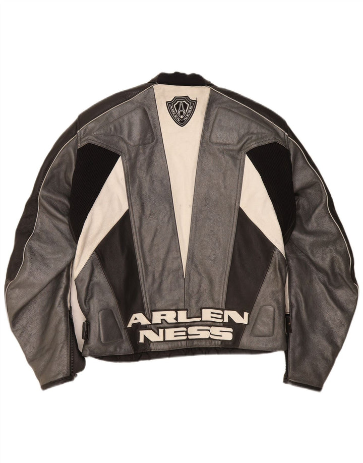 Arlen Ness Mens Graphic Biker Jacket Tamanho 54 Grande Motocicleta Cinza