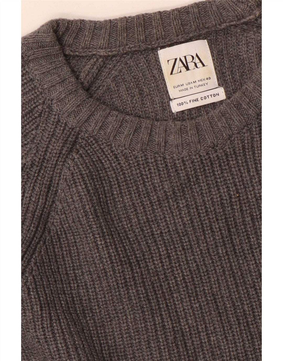 Zara Suéter masculino com gola redonda e algodão cinza médio