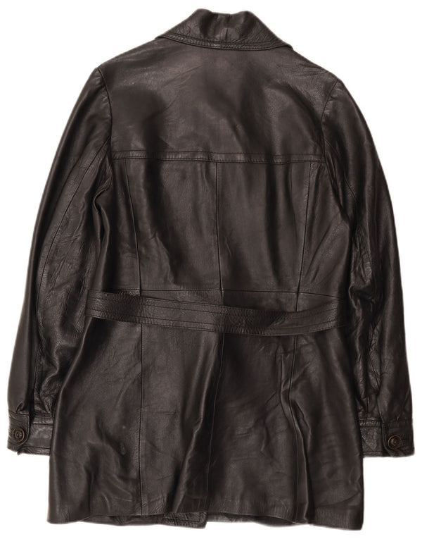 Casaco de couro feminino vintage UK 10 pequeno preto