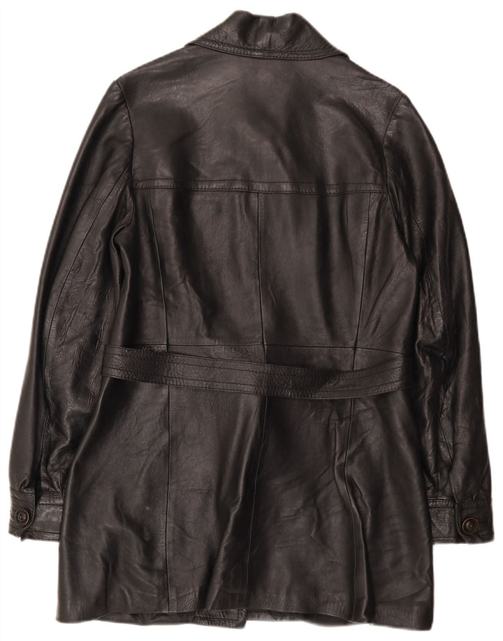 Casaco de couro feminino vintage UK 10 pequeno preto