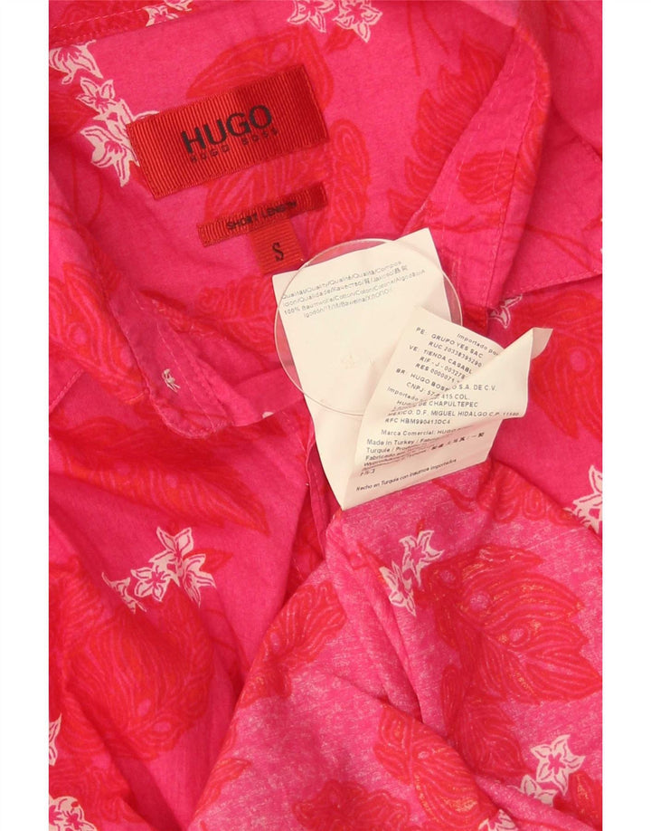 Camisa masculina Hugo Boss pequena rosa floral algodão