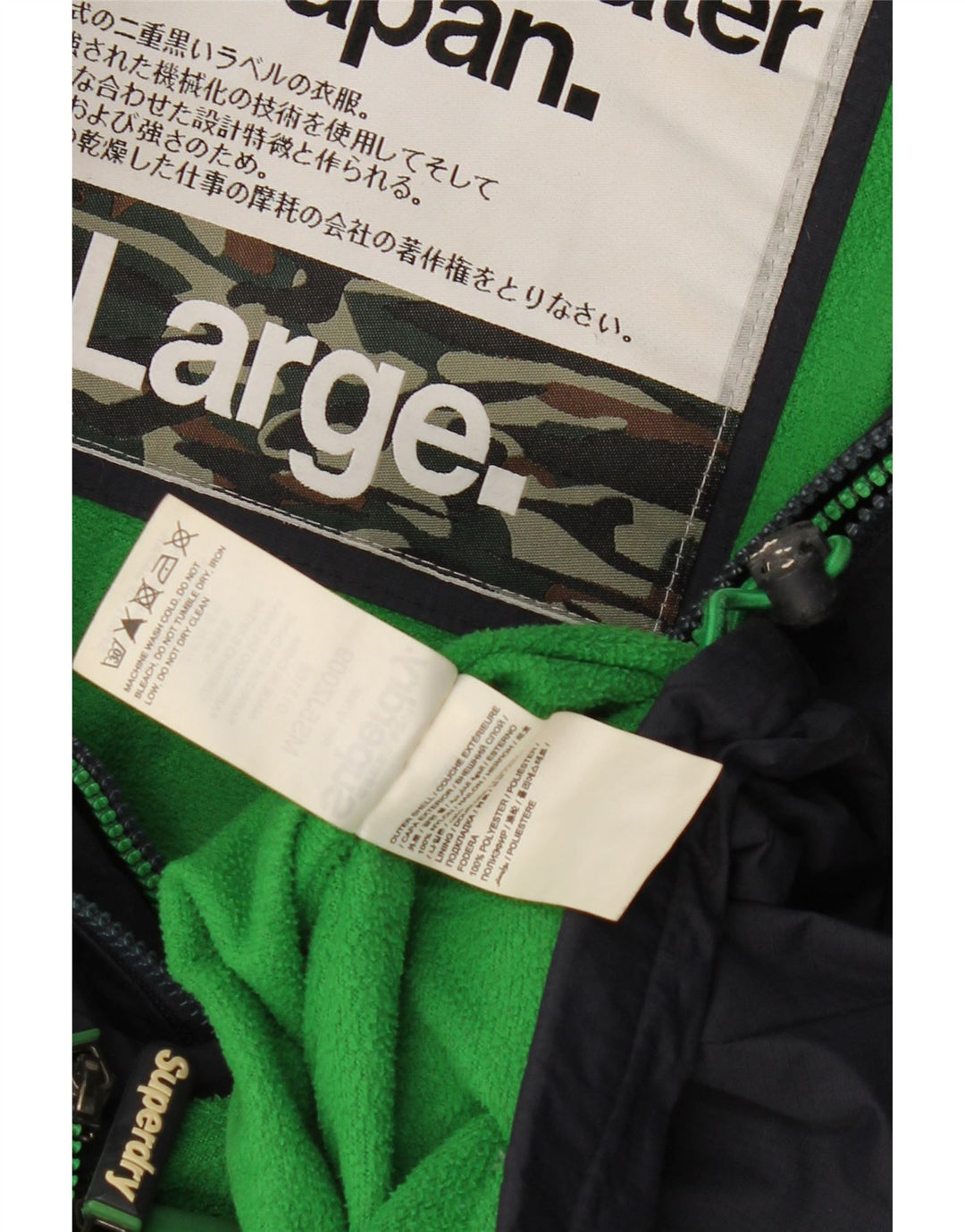Jaqueta corta-vento feminina SUPERDRY com capuz Reino Unido 16 grande poliéster azul marinho