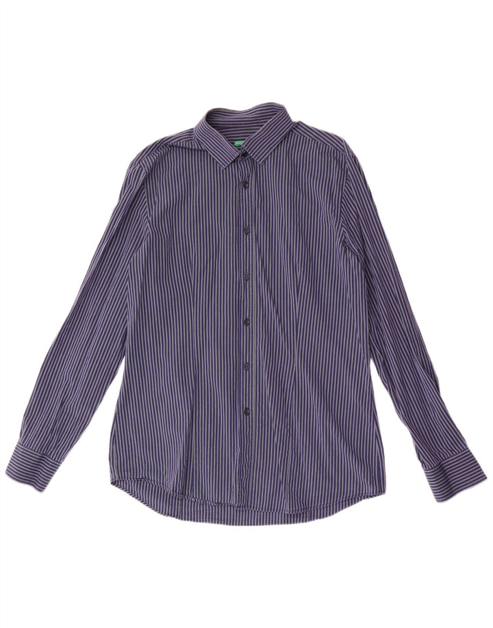 Camisa masculina BENETTON média listrada azul marinho