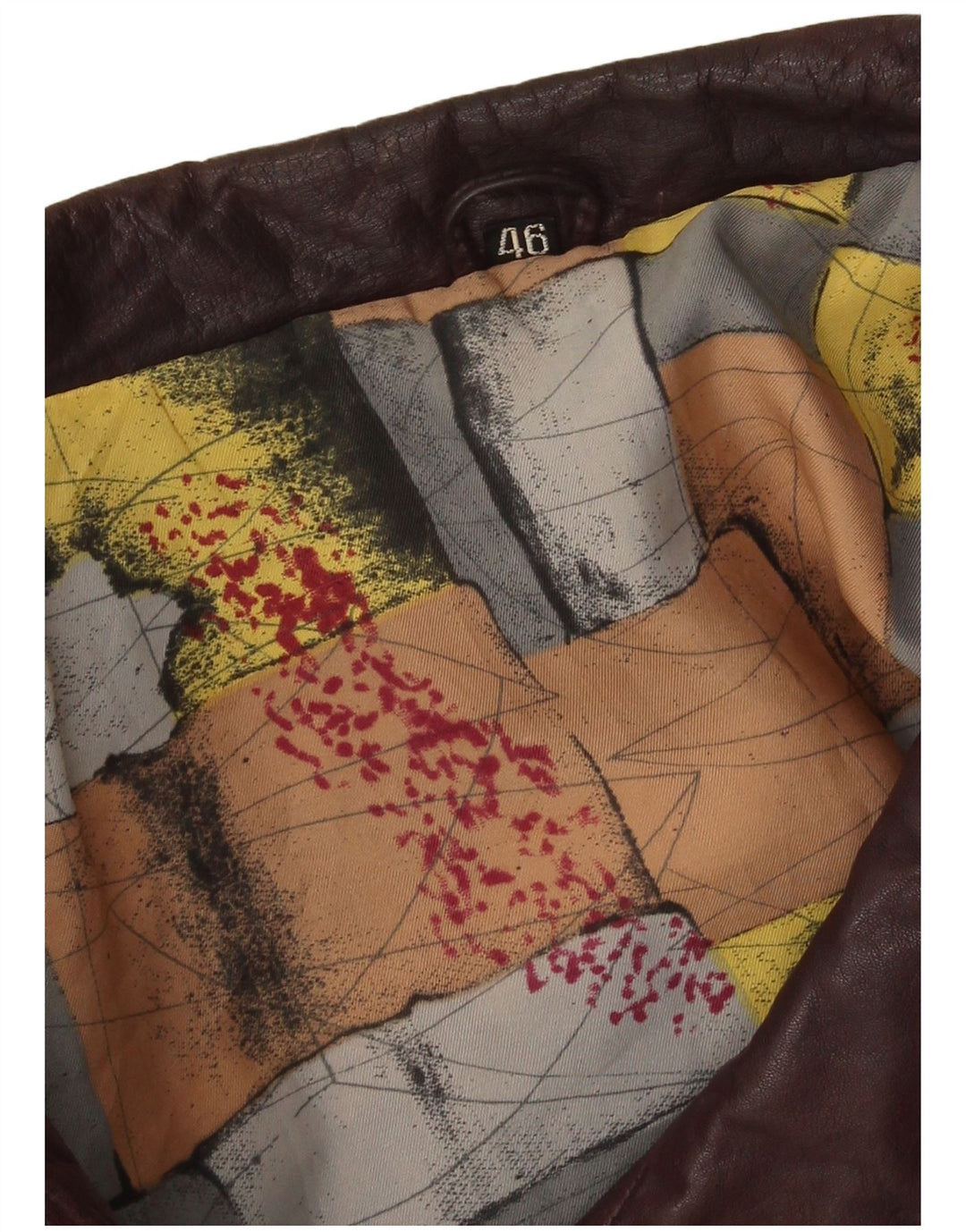 Jaqueta de couro feminina vintage IT 46 grande Borgonha geométrica