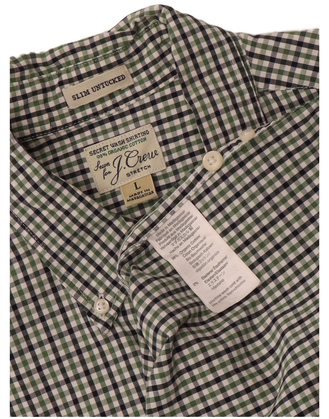 J. CREW Camisa masculina slim grande de algodão verde guingão