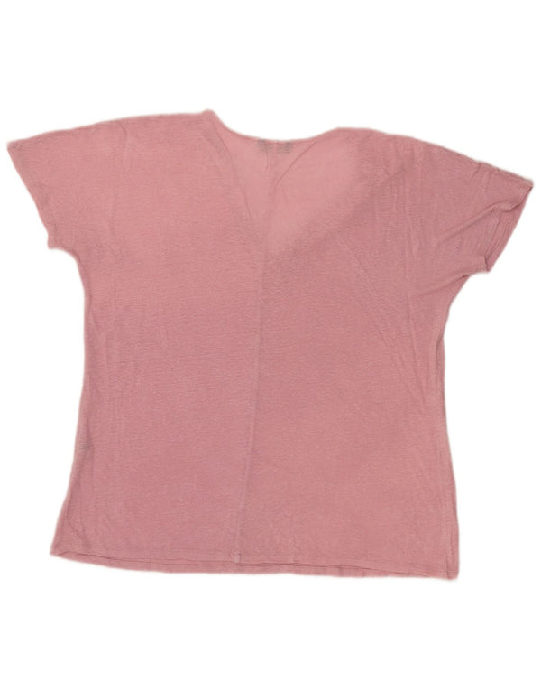 Camiseta feminina Massimo Dutti UK 16 grande rosa manchado
