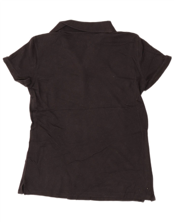 Camisa polo feminina Izod UK 10 pequena algodão preto