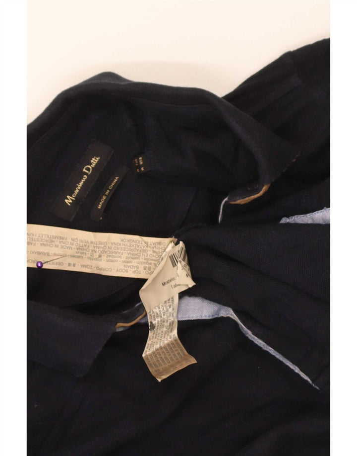 Camisa polo masculina de manga comprida Massimo Dutti de algodão azul marinho médio