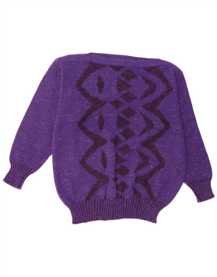Suéter feminino CHIC com gola canoa EU 46 XL roxo geométrico
